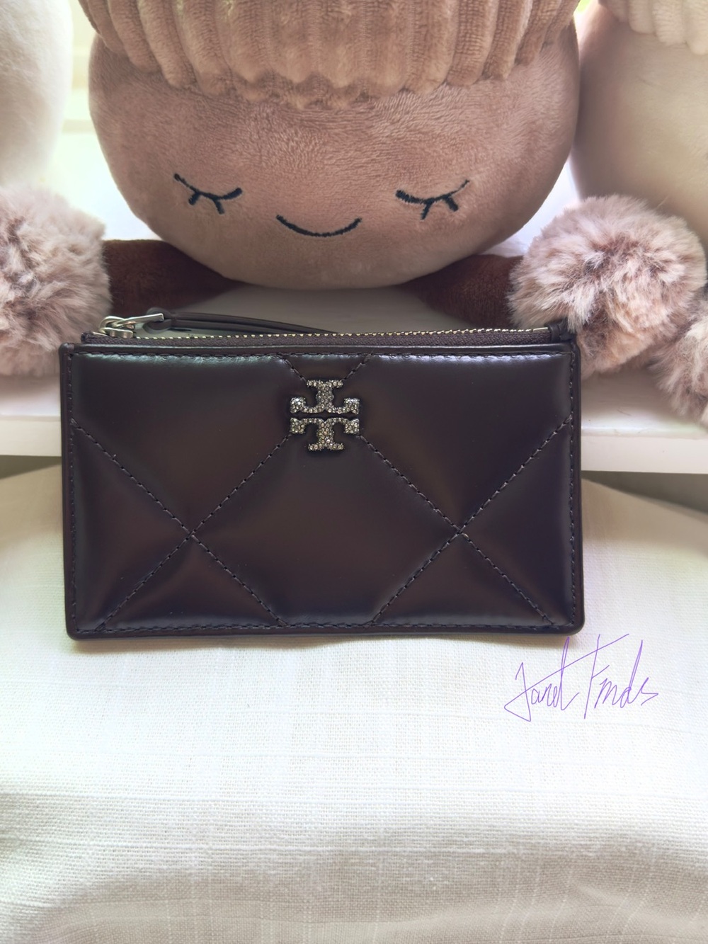 NWOT 🍷 Tory Burch Small Kira Pavé Diamond Quilted Leather Card Case Wallet